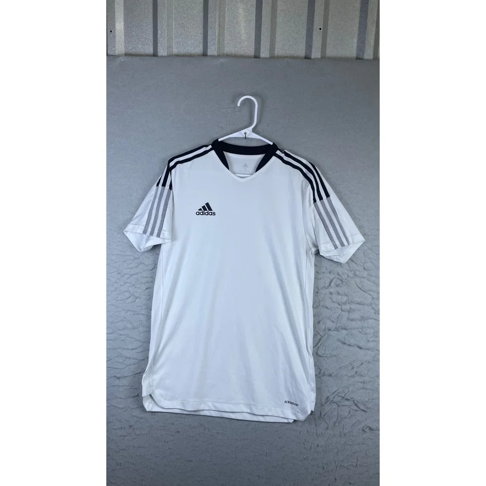 Adidas Soccer Jersey Men Small White Excellent Aeroready Primegreen Short Sleeve
